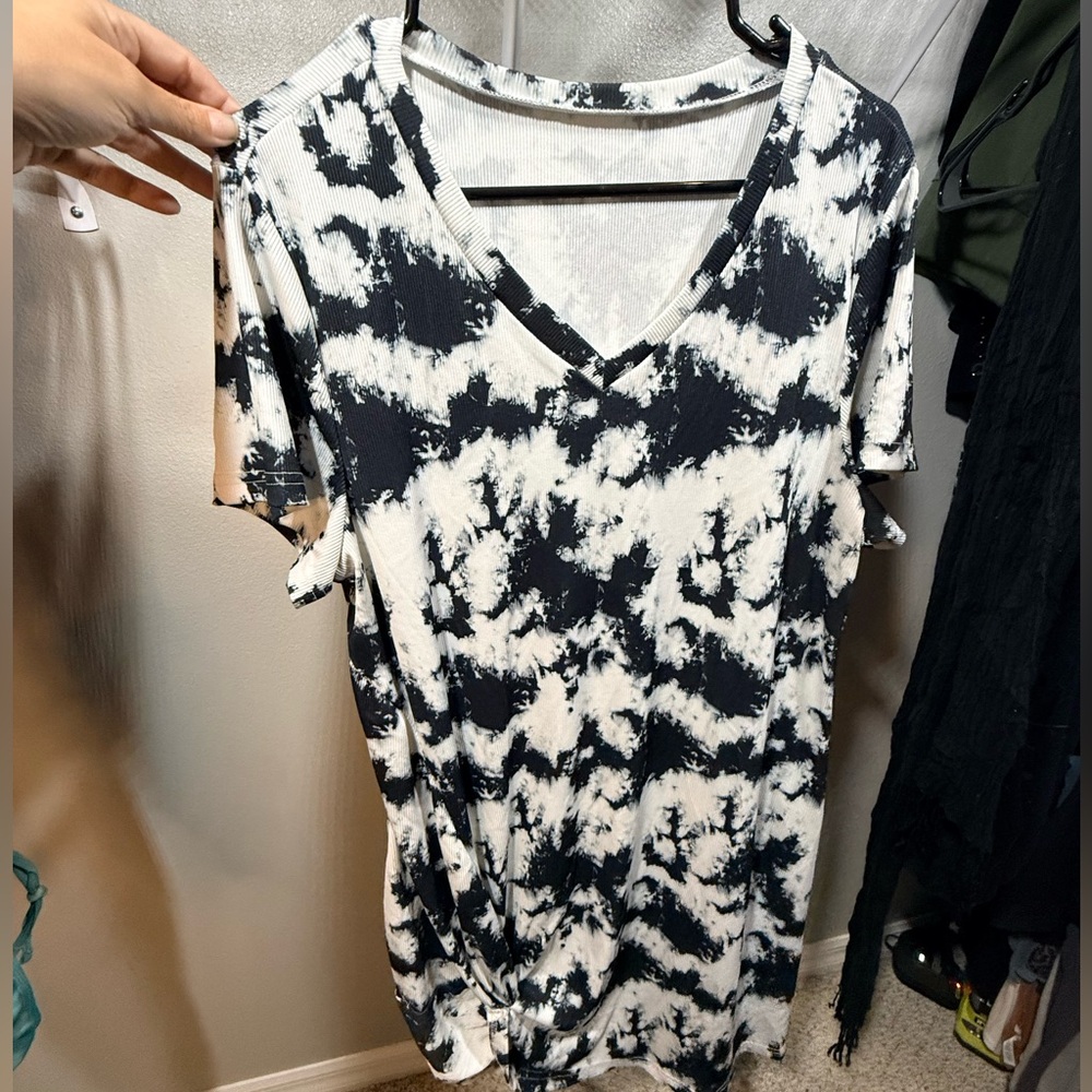⚡️ SHEIN Curve Tie Dye T Shirt Dress Knot Hem V Neck 3XL